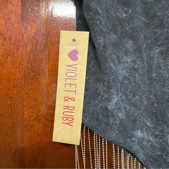 Violet & Ruby Black Graphic Tee with Metal Fringe Size S Moto Biker Grunge NWT - Picture 5 of 9